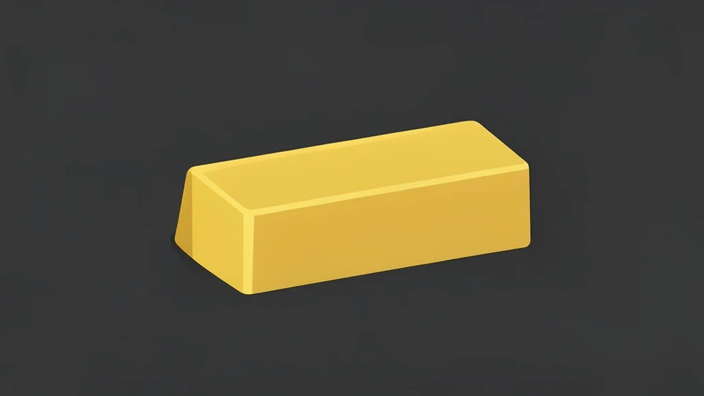 A single, polished gold bar resting on a dark, textured surface