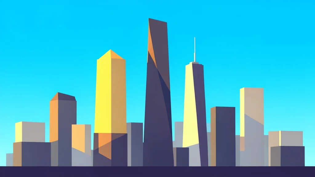 A view of a modern city skyline with skyscrapers reflecting the morning light