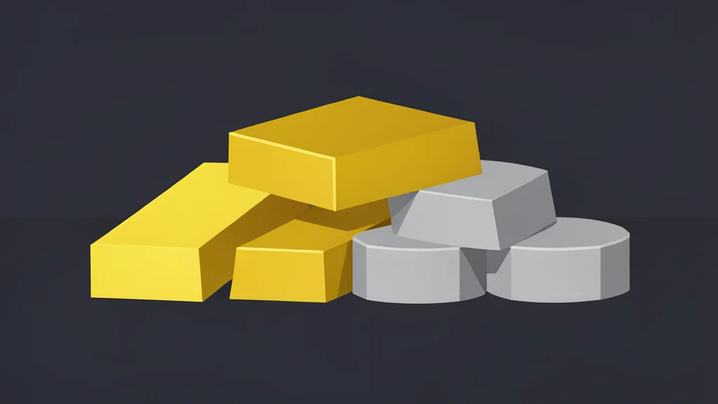 A pile of raw gold bars and silver ingots on a dark surface