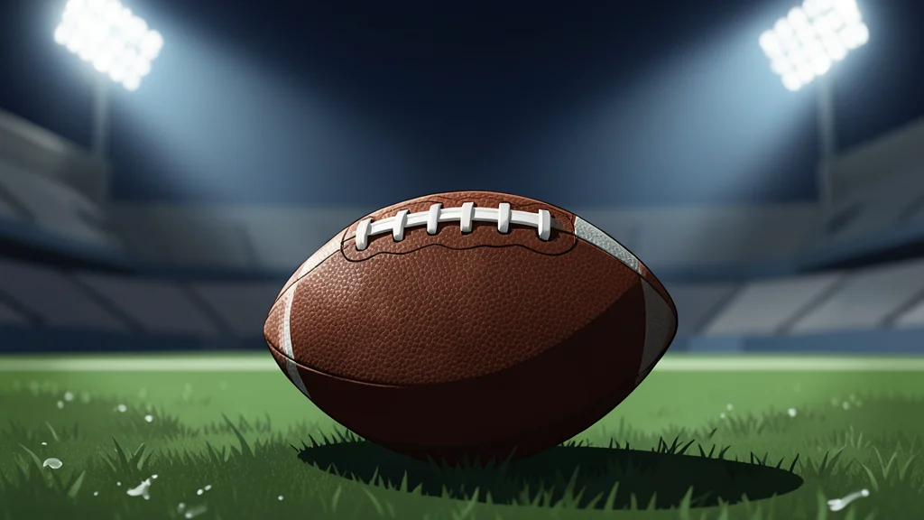 A green grass football field with white yard lines stretching into the distance under stadium lights