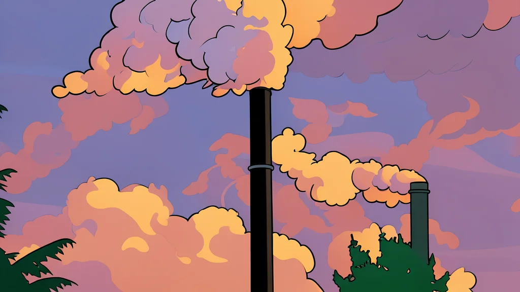 A large industrial smokestack releasing a plume of white steam against a clear blue sky