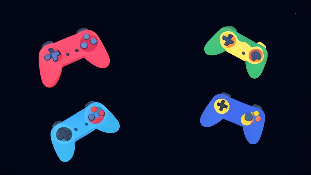 A collection of colorful, stylized video game controller icons floating in a void