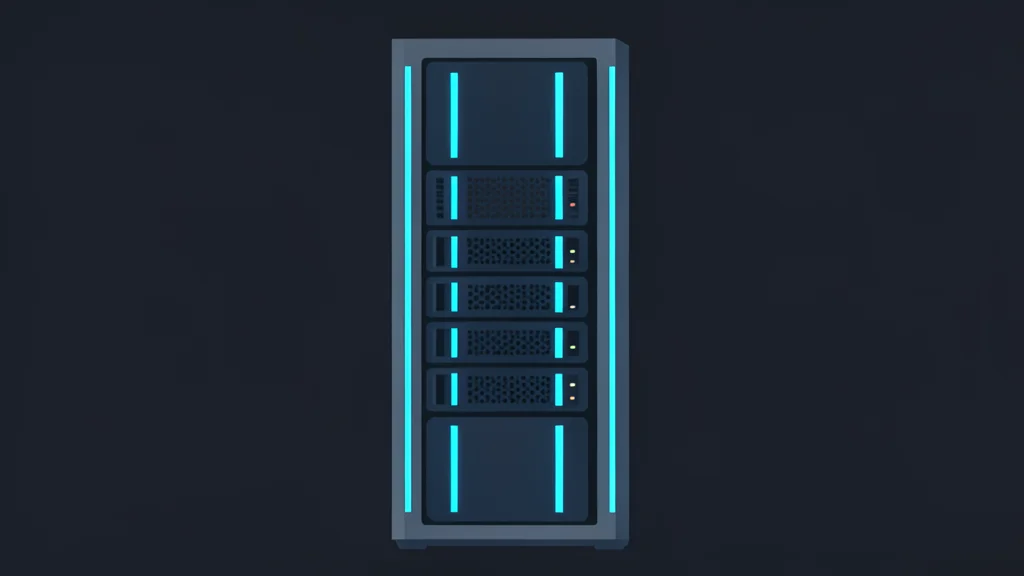 A server rack with glowing blue lights