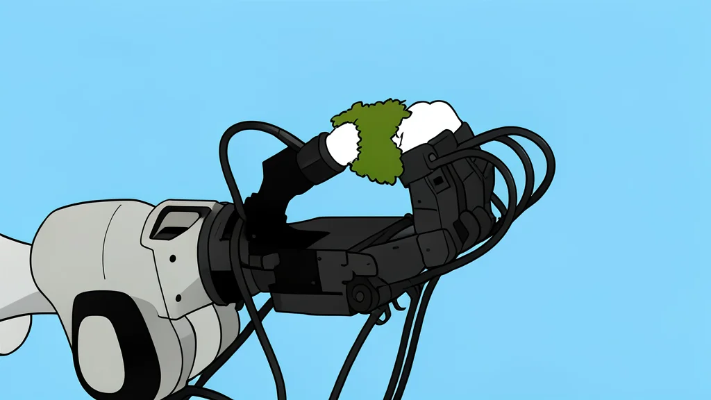 A wheeled robot with a five-fingered mechanical hand holding a thin, circular silicon wafer in a clean, white industrial environment.
