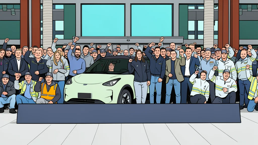 A modern automotive assembly line featuring robotic arms working on a vehicle chassis