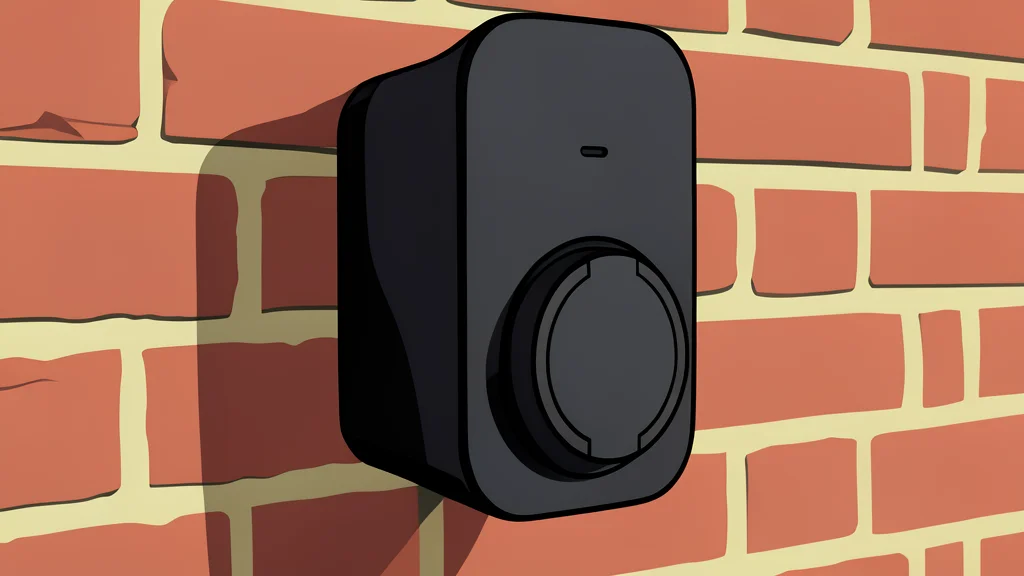 A white electric vehicle charging cable plugged into a wall-mounted unit in a driveway