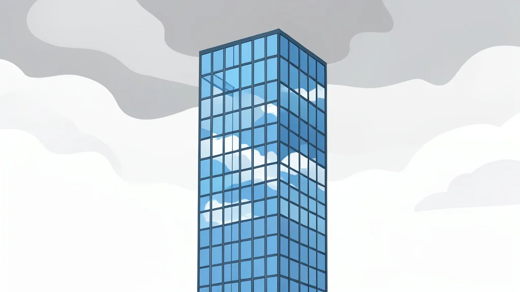 A modern glass skyscraper reflecting a cloudy sky