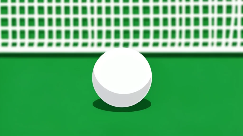 A smooth white ball resting on a green table surface with a net in the background