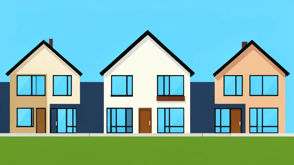 A row of modern residential houses with pitched roofs and large windows