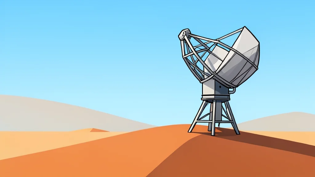 A radar dish on a desert hilltop scanning the horizon