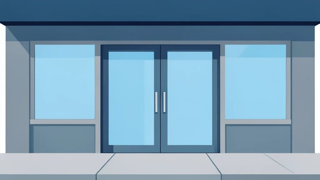 A retail store entrance with glass doors and a sidewalk