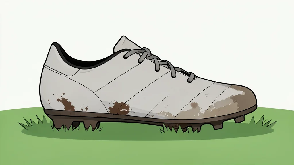 A pair of worn soccer cleats resting on green grass