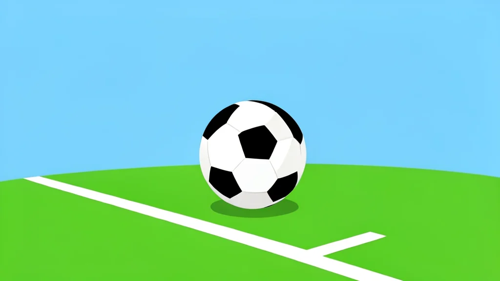 A white soccer ball resting on green grass near the white boundary line of a penalty area