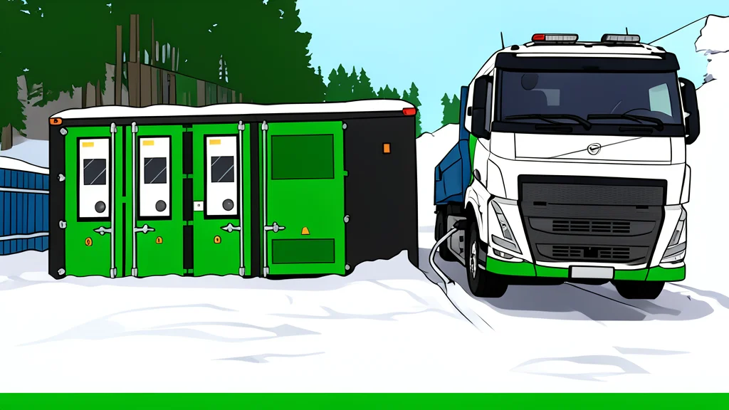 A large, portable container unit with heavy-duty wheels and a thick charging cable extending from its side.