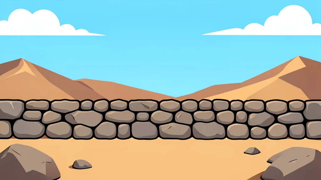 A stone wall in a dry, rocky landscape under a bright sky