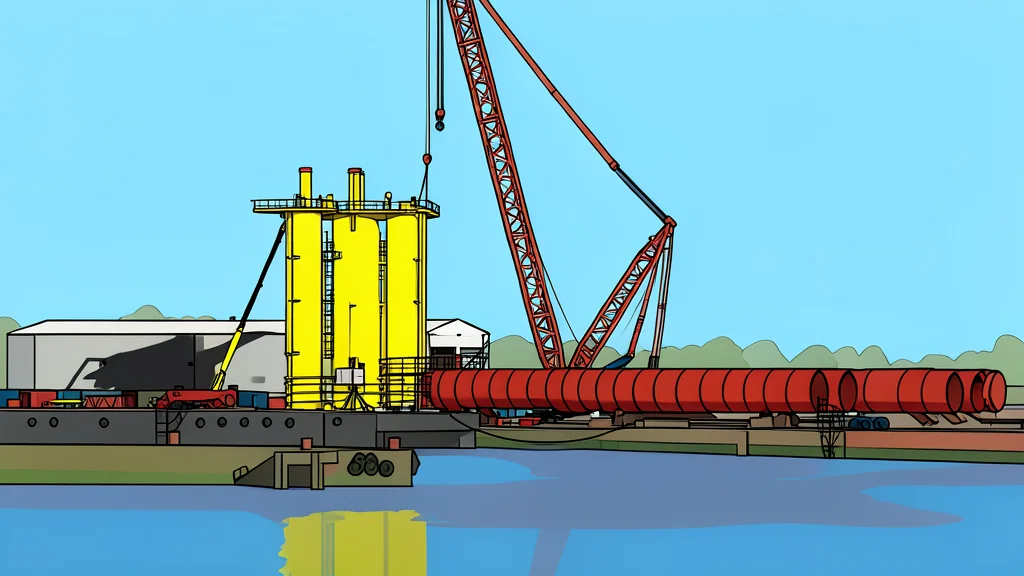 An industrial oil derrick standing against a clear sky