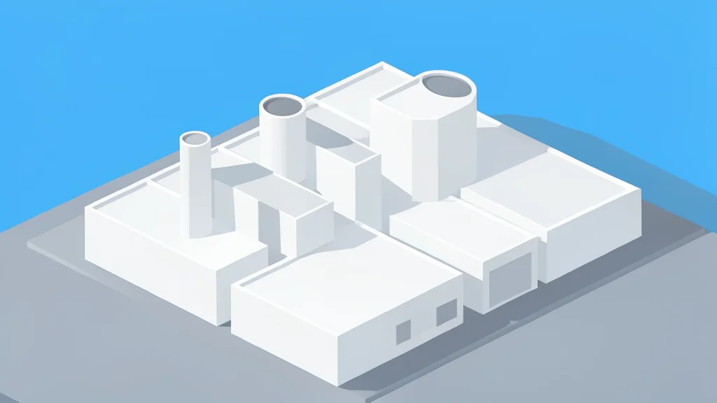 A vast, modern industrial complex with clean white buildings and large ventilation units under a clear sky
