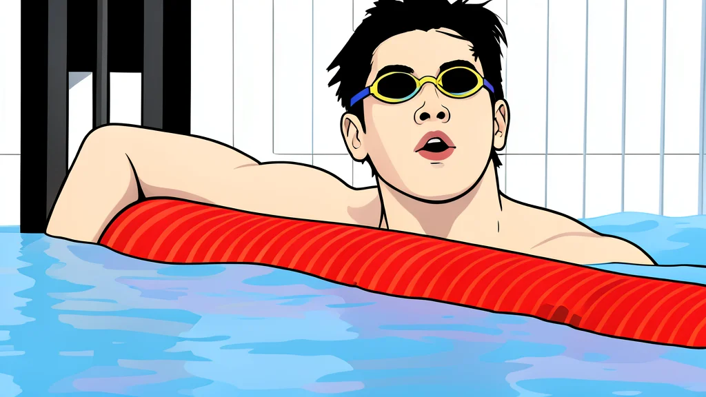 A calm, blue swimming pool with gentle ripples on the surface
