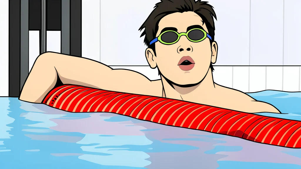 A calm, blue swimming pool with gentle ripples on the surface
