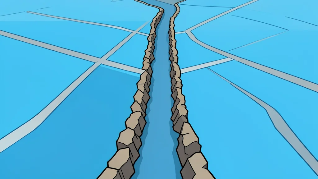 A flat vector illustration of a narrow rocky strait connecting two large bodies of water with shipping lanes visible on the surface.