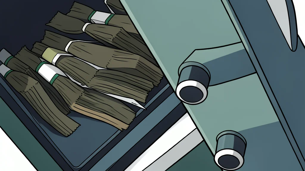 A neatly folded stack of high-end clothing on a wooden table