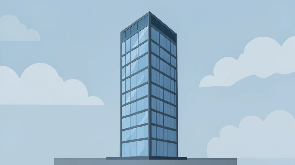 A modern glass skyscraper reflecting a cloudy sky