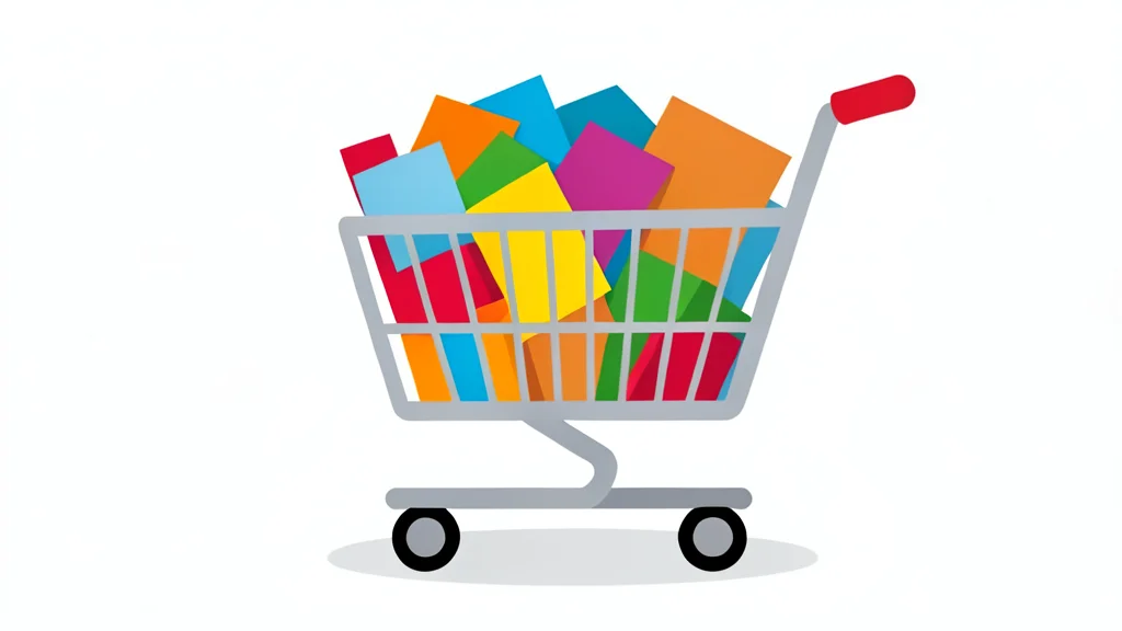 A modern shopping cart filled with colorful retail goods