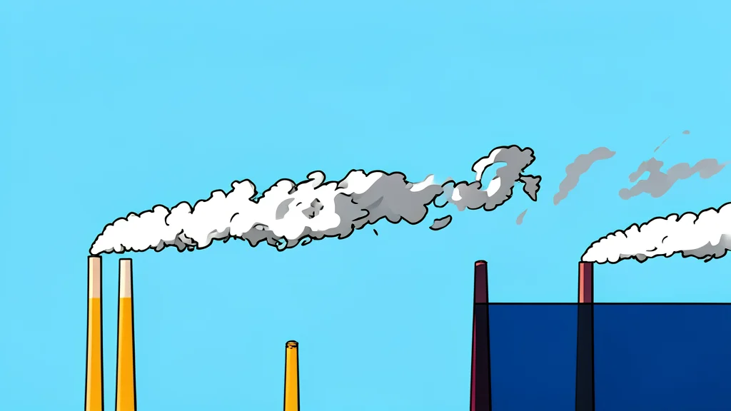 A large industrial smokestack releasing a plume of white steam against a clear blue sky
