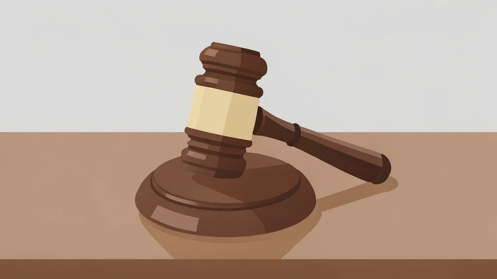 A wooden gavel resting on a polished desk surface