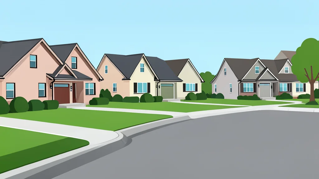 A quiet suburban street with single-family houses and green lawns