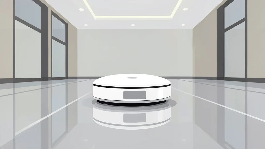 A white autonomous cleaning robot moving across a polished hotel lobby floor