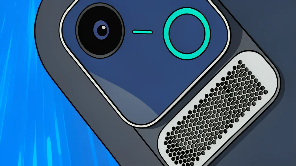 A sleek rectangular tablet device with a circular ventilation port and square camera module on the back panel.