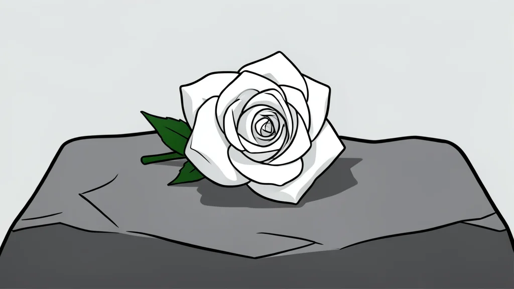 A single white rose resting on a rough stone surface