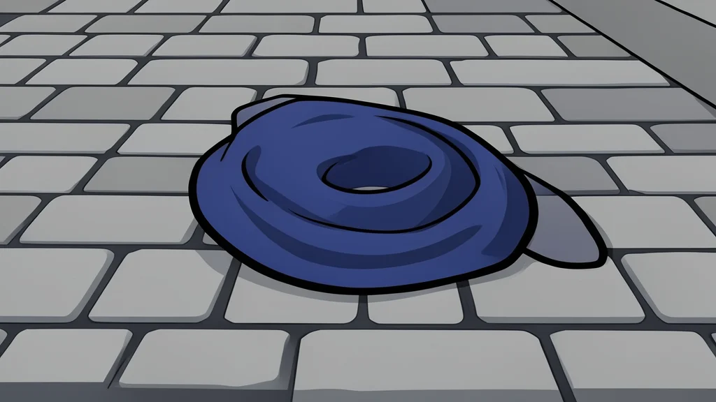 A headscarf lying on a cobblestone street