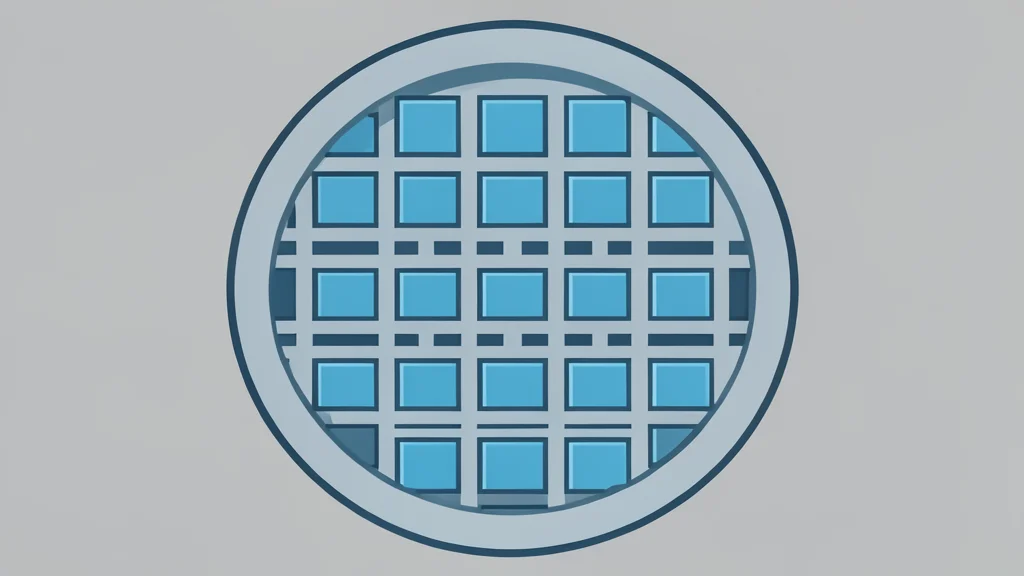 A close-up of a silicon wafer with a grid of square chips