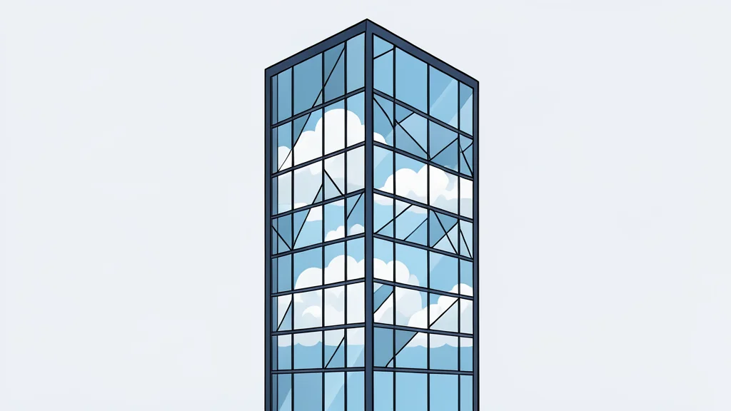 A modern glass skyscraper reflecting a cloudy sky