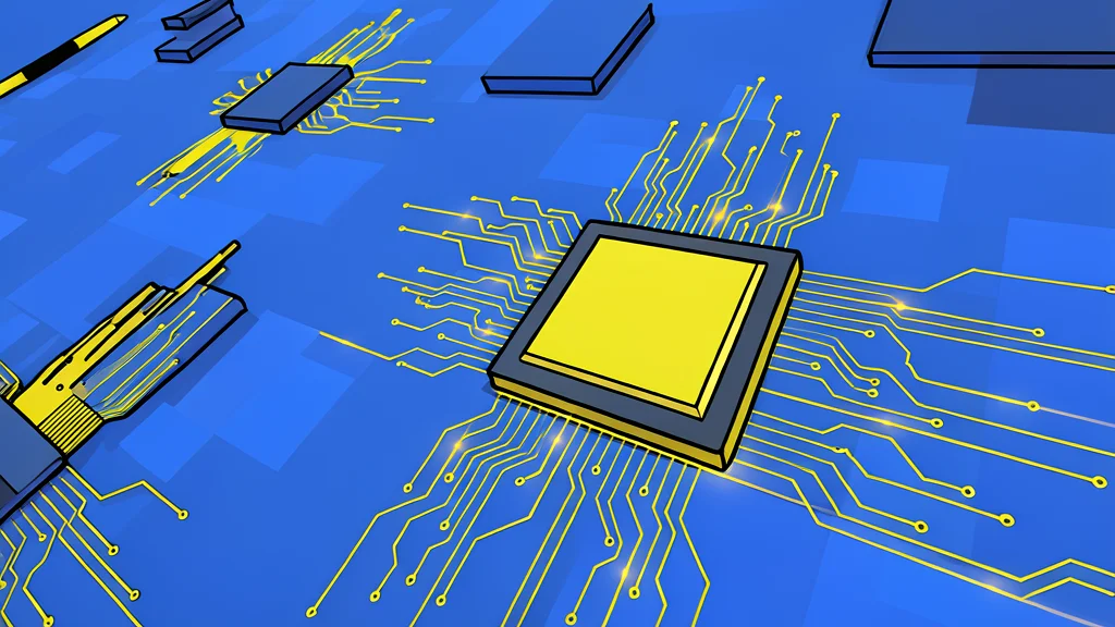 A close-up view of a silicon wafer with intricate circuit patterns