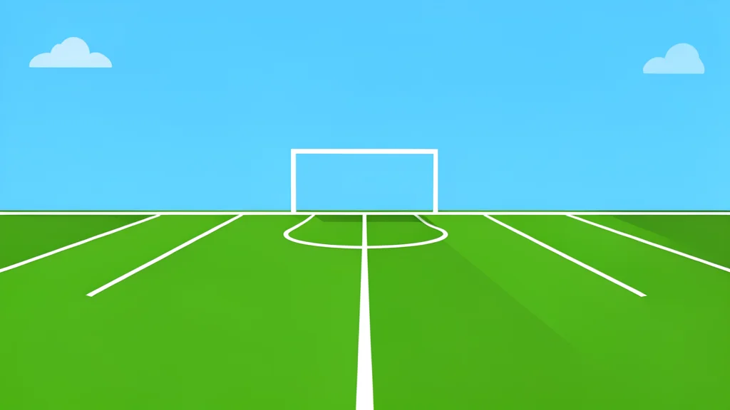 A vibrant green football field stretching into the distance with crisp white yard lines and a tall goalpost standing against a clear sky.