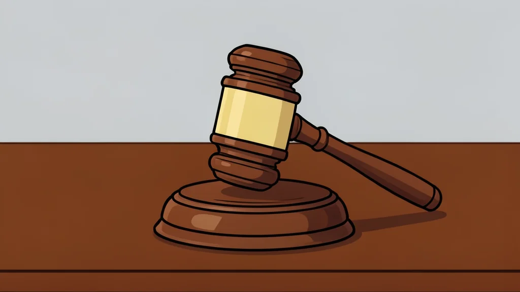 A large, ornate wooden gavel resting on a polished mahogany desk