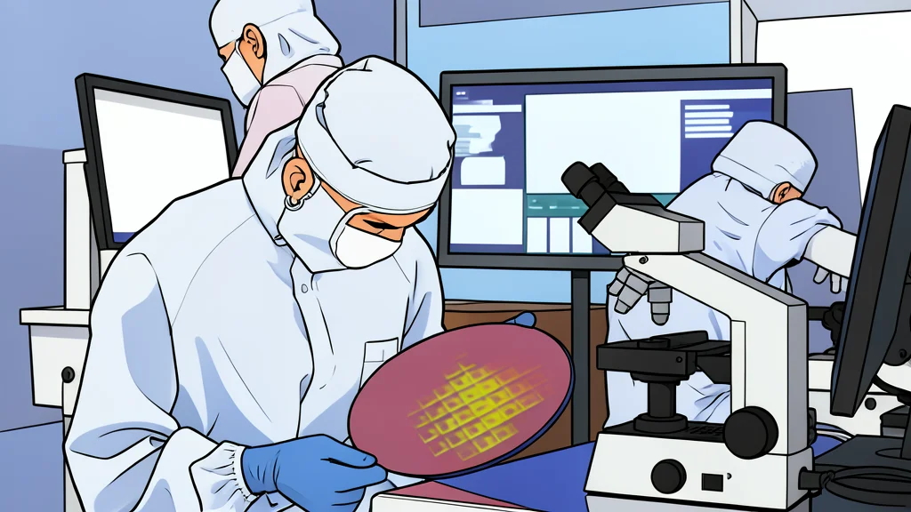 A complex, multi-layered silicon wafer with intricate circuit patterns etched into its surface