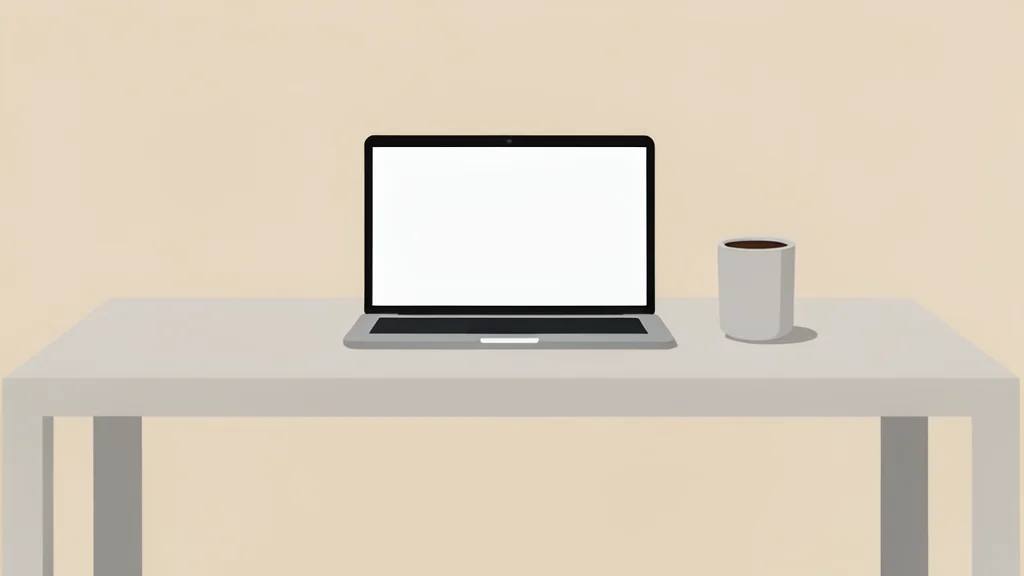 A minimalist vector illustration of a modern office desk featuring a sleek laptop and a simple coffee cup.