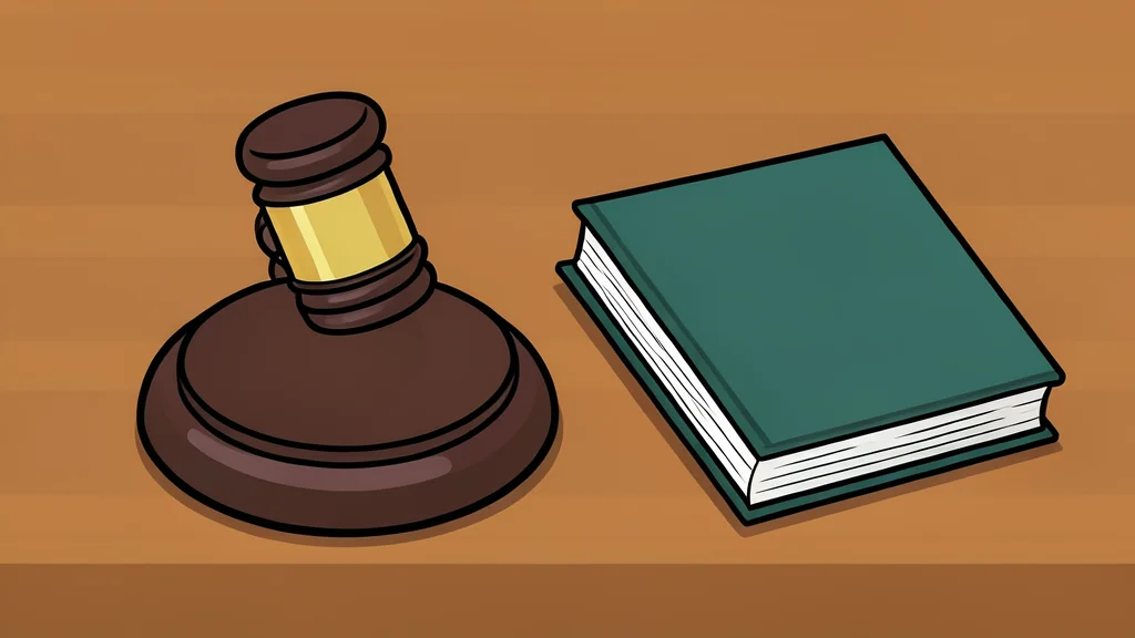 A wooden gavel resting on a desk beside a closed book