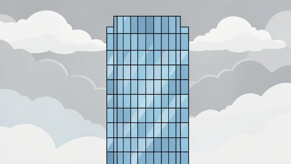 A modern glass skyscraper facade reflecting a cloudy sky