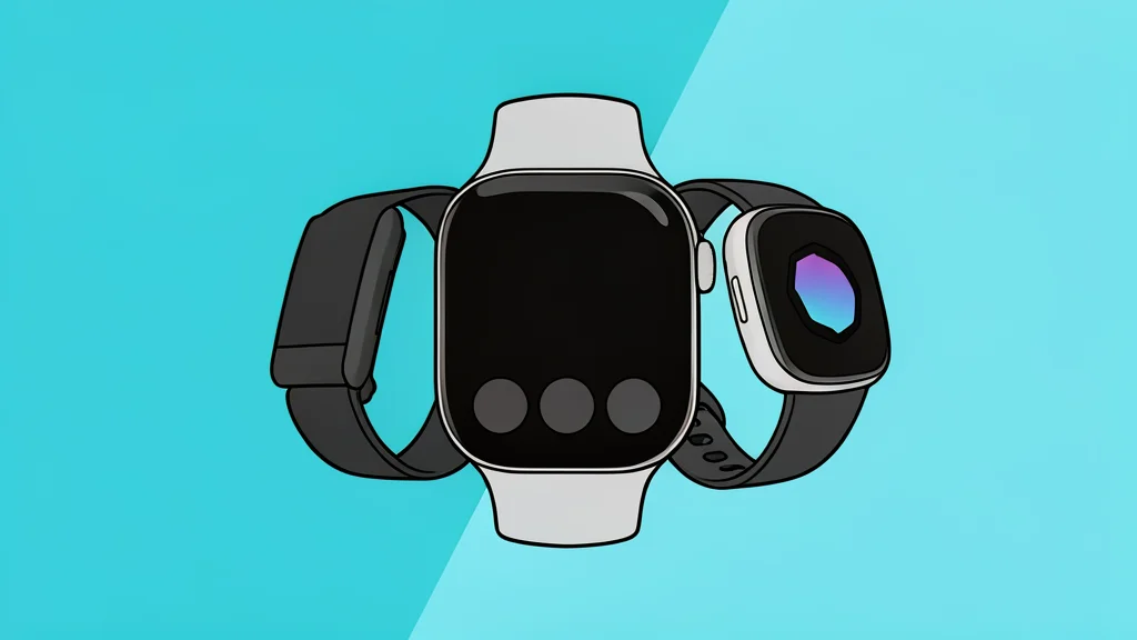 A minimalist smart ring rests on a wooden table next to a pair of running shoes.
