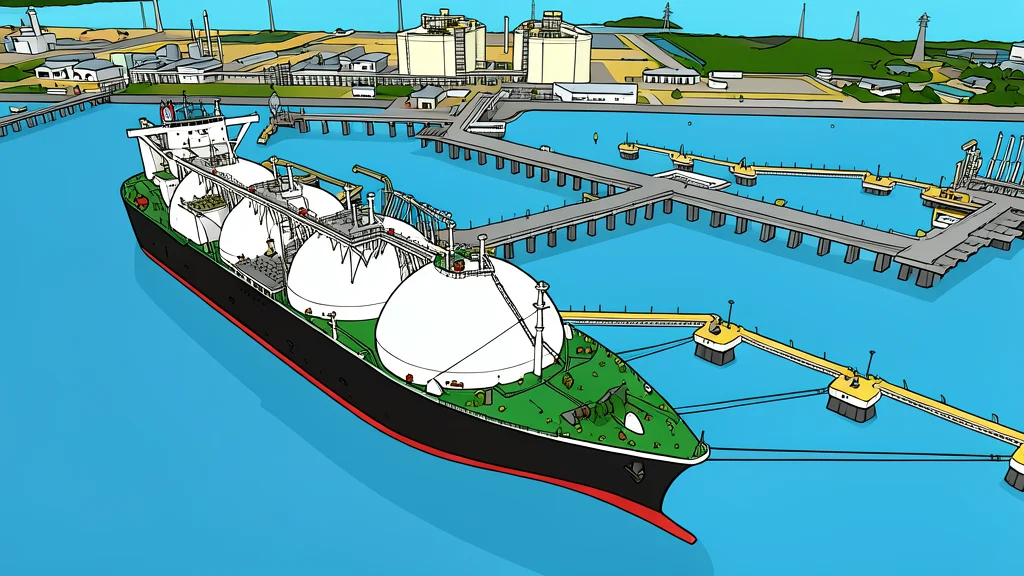 A large industrial gas liquefaction facility with silver storage tanks and piping against a clear sky