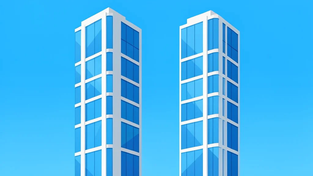 Two modern glass skyscrapers standing side by side against a clear sky