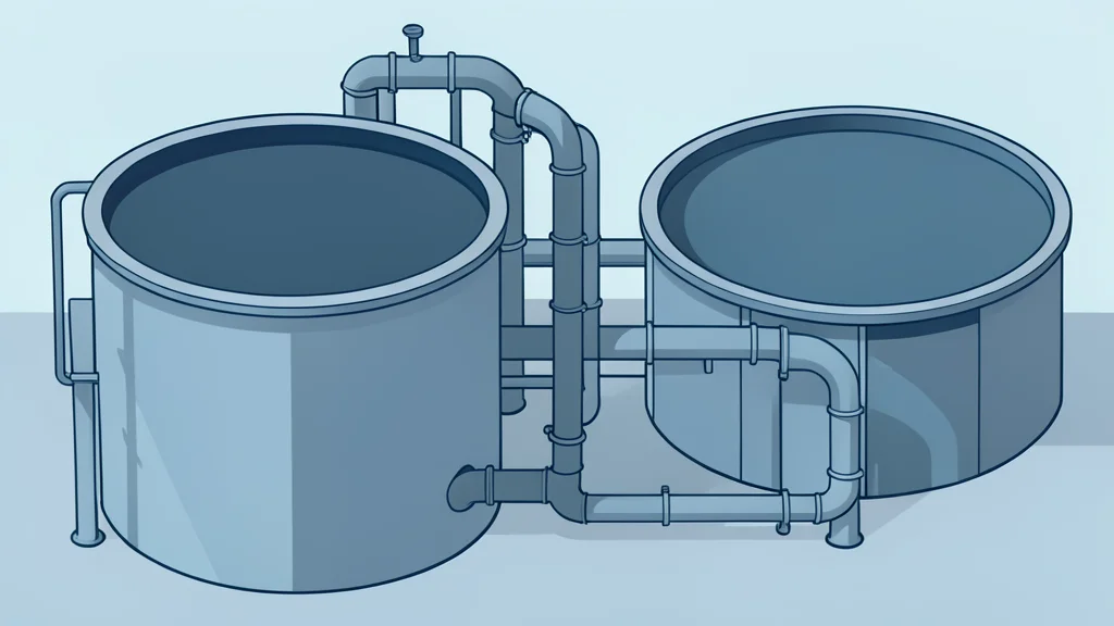 A water treatment facility with large circular tanks and pipes