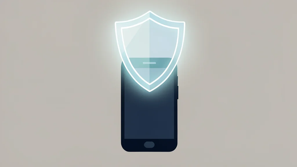 A glowing shield hovering over a smartphone silhouette