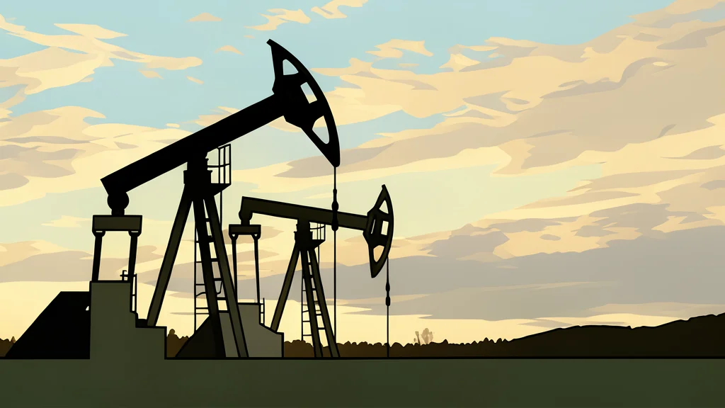 A row of industrial oil pumpjacks operating in a flat, open landscape under a clear sky