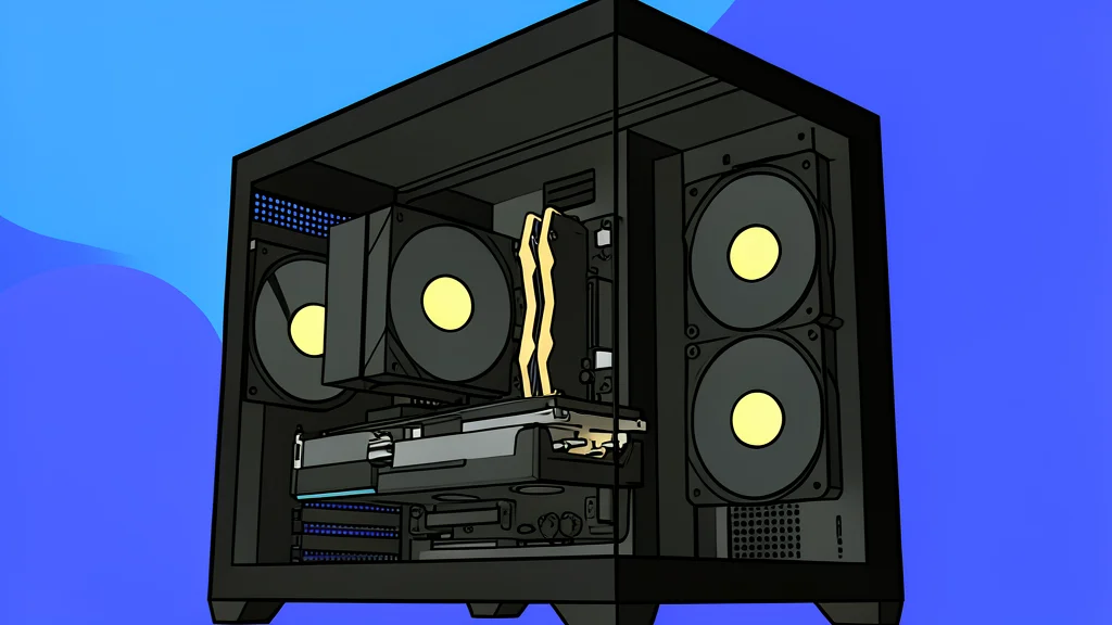 A black computer tower with a glass side panel revealing internal components and a glowing green graphics card